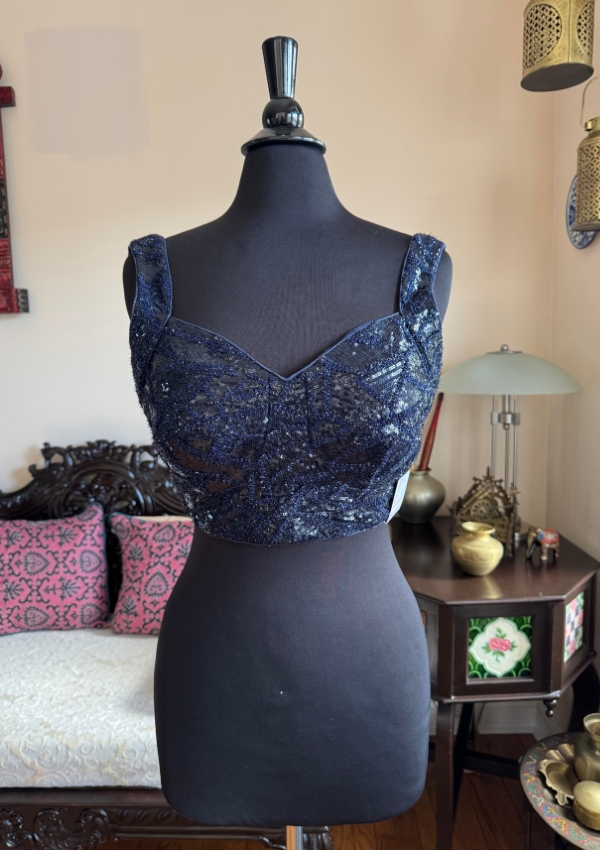Navy Blue Sequined Party Wear Blouse